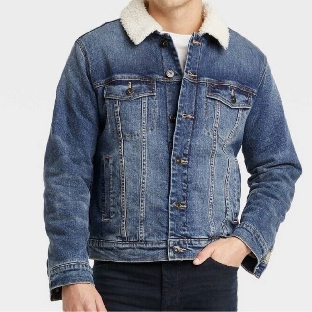 Goodfellow & Co Blue Denim Jacket with White Sherpa Collar